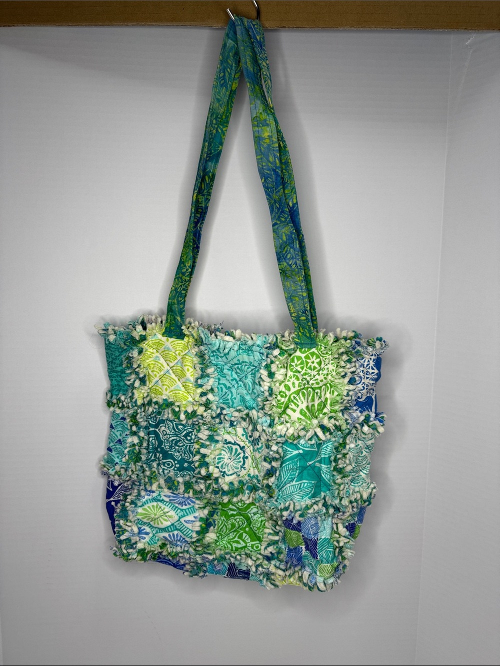 Quilted homemade Blue & Green Patchwork Tote Bag